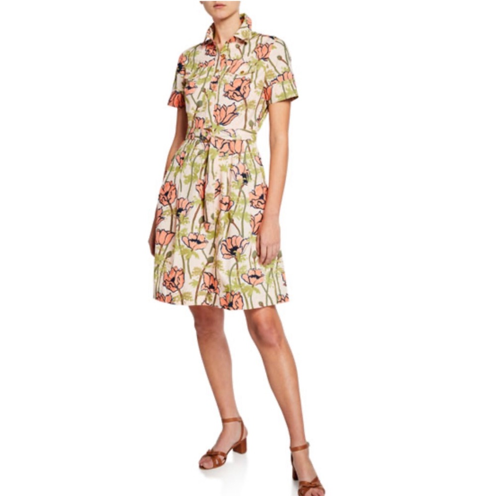 Tory Burch Derrick Poplin Shirt Dress in Pink Poppies Bloom size 6